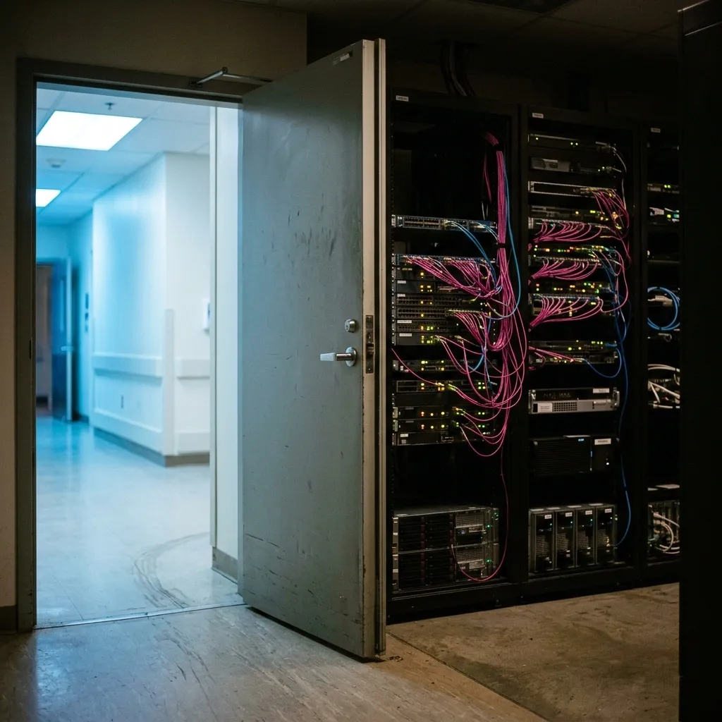 Editorial photograph evoking healthcare technology operations